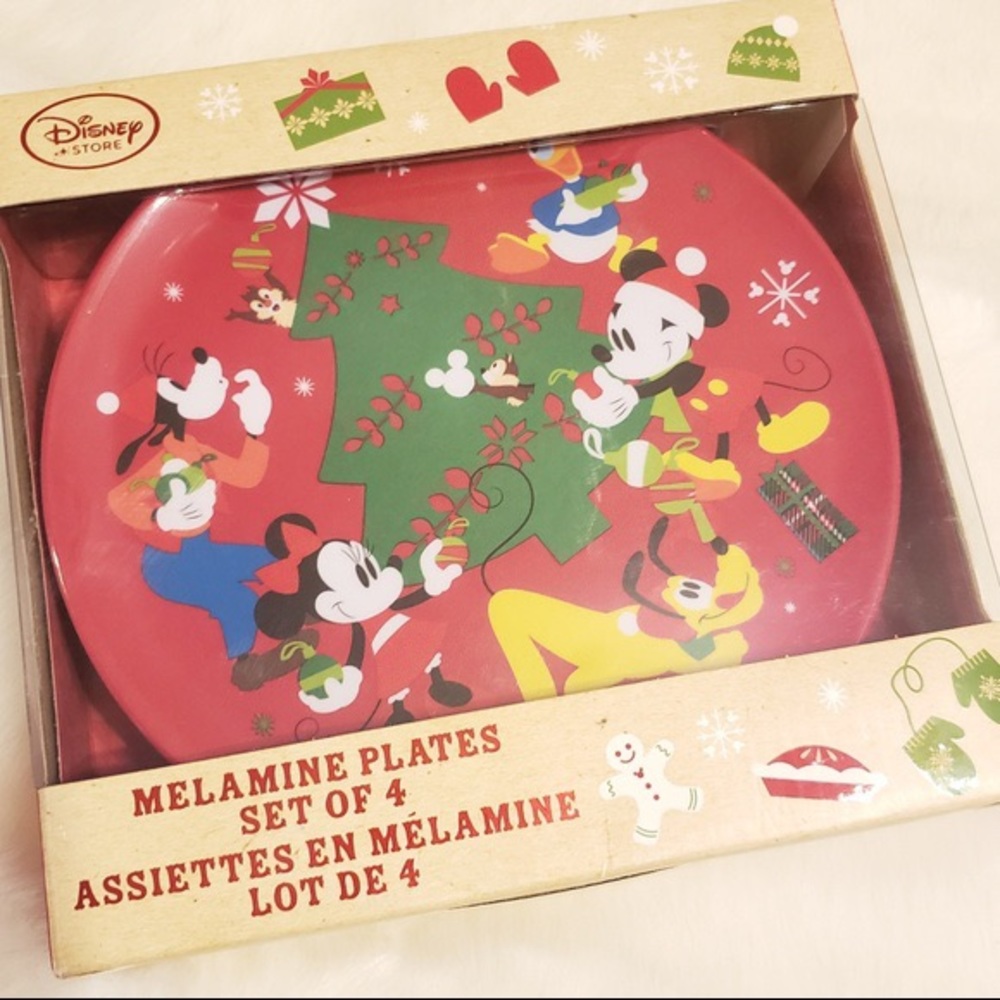 Disney Mickey Christmas Melamine Plates Set of 4